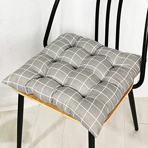 Stuhlkissen mit Bändern 2er Set, Chickw1 Geometrie Sitzkissen Gefüllt Dekokissen Zierkissen Gartenkissen für Gartenstuhl, Küche oder Esszimmerstuhl Indoor und Outdoor (Graues Gitter,40x40cm) von Chickwing