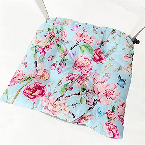 Stuhlkissen mit Bändern 2er Set, Chickw1 Blumen Sitzkissen Gefüllt Dekokissen Zierkissen Gartenkissen für Gartenstuhl, Küche oder Esszimmerstuhl Indoor und Outdoor (Hellblau Blumen,40x40cm) von Chickwing