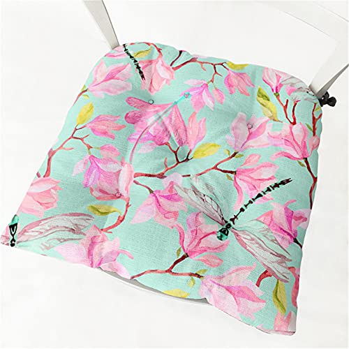 Stuhlkissen mit Bändern 2er Set, Chickw1 Blumen Sitzkissen Gefüllt Dekokissen Zierkissen Gartenkissen für Gartenstuhl, Küche oder Esszimmerstuhl Indoor und Outdoor (Libelle,40x40cm) von Chickwing