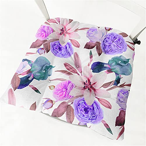 Stuhlkissen mit Bändern 2er Set, Chickwin Blumen Sitzkissen Gefüllt Dekokissen Zierkissen Gartenkissen für Gartenstuhl, Küche oder Esszimmerstuhl Indoor und Outdoor (Lila Blumen,40x40cm) von Chickwing