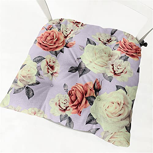 Stuhlkissen mit Bändern 2er Set, Chickwin Blumen Sitzkissen Gefüllt Dekokissen Zierkissen Gartenkissen für Gartenstuhl, Küche oder Esszimmerstuhl Indoor und Outdoor (Vintage Rosen,40x40cm) von Chickwing