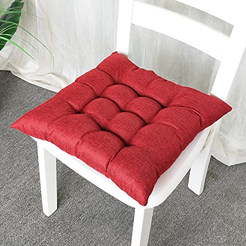 Stuhlkissen mit Bändern 2er Set, Chickw1 Einfarbig Sitzkissen Gefüllt Dekokissen Zierkissen Gartenkissen für Gartenstuhl, Küche oder Esszimmerstuhl Indoor und Outdoor (Rot,45x45cm) von Chickwing