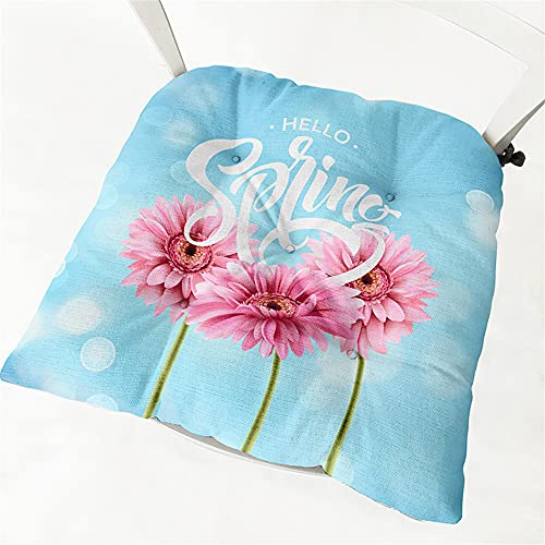 Stuhlkissen mit Bändern 2er Set, Chickwin Gänseblümchen Sitzkissen Gefüllt Dekokissen Zierkissen Gartenkissen für Gartenstuhl, Küche oder Esszimmerstuhl Indoor und Outdoor (40x40cm,Blütenblätter) von Chickwing