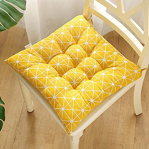 Stuhlkissen mit Bändern 2er Set, Chickw1 Geometrie Sitzkissen Gefüllt Dekokissen Zierkissen Gartenkissen für Gartenstuhl, Küche oder Esszimmerstuhl Indoor und Outdoor (40x40cm,Gelb) von Chickwing