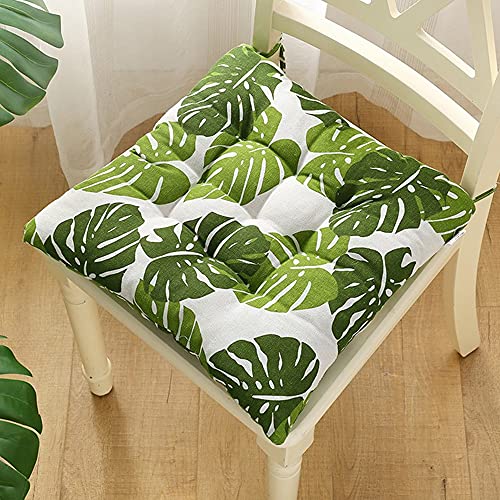 Stuhlkissen mit Bändern 2er Set, Chickw1 Nordischer Stil Sitzkissen Gefüllt Dekokissen Zierkissen Gartenkissen für Gartenstuhl, Küche oder Esszimmerstuhl Indoor und Outdoor (Monstera,40x40cm) von Chickwing