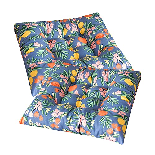 Stuhlkissen mit Bändern 2er Set, Chickw1 Obst Sitzkissen Gefüllt Dekokissen Zierkissen Gartenkissen für Gartenstuhl, Küche oder Esszimmerstuhl Indoor und Outdoor (40x40cm,Blumen) von Chickwing