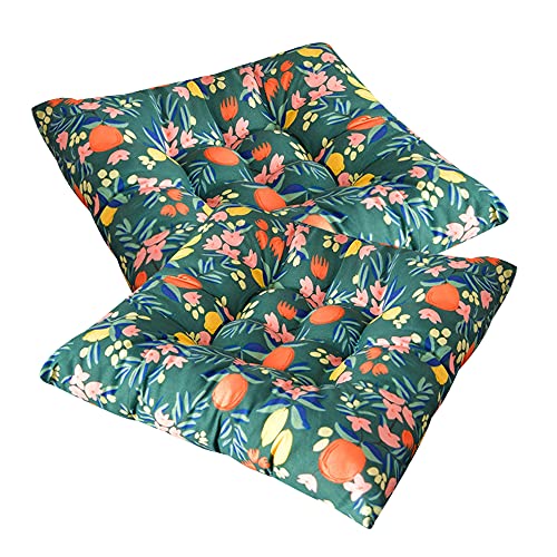 Stuhlkissen mit Bändern 2er Set, Chickwin Obst Sitzkissen Gefüllt Dekokissen Zierkissen Gartenkissen für Gartenstuhl, Küche oder Esszimmerstuhl Indoor und Outdoor (40x40cm,Orange) von Chickwing