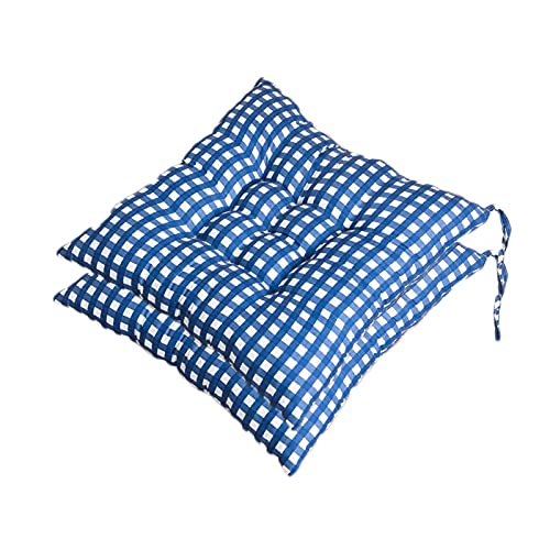 Stuhlkissen mit Bändern 2er Set, Chickwin Plaid Sitzkissen Gefüllt Dekokissen Zierkissen Gartenkissen für Gartenstuhl, Küche oder Esszimmerstuhl Indoor und Outdoor (Blau,40x40cm) von Chickwing