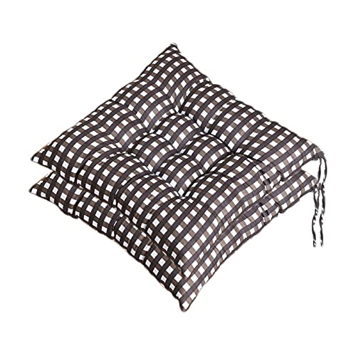 Stuhlkissen mit Bändern 2er Set, Chickwin Plaid Sitzkissen Gefüllt Dekokissen Zierkissen Gartenkissen für Gartenstuhl, Küche oder Esszimmerstuhl Indoor und Outdoor (Schwarz,40x40cm) von Chickwing