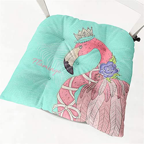 Stuhlkissen mit Bändern 2er Set, Chickwin Sitzkissen Gefüllt Dekokissen Zierkissen Gartenkissen für Gartenstuhl, Küche oder Esszimmerstuhl Indoor und Outdoor (Flamingo,40x40cm) von Chickwing