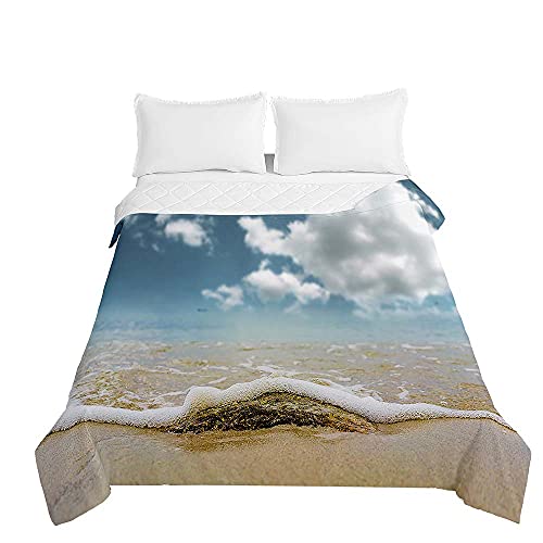 Tagesdecken Bettüberwurf, Chickw1 3D Meer Strand Wellen Sommer Tagesdecke mit Prägemuster Wohndecke aus Mikrofaser Bettdecke für Einzelbett Doppelbett oder Kinder (Strand,220x240cm) von Chickwing