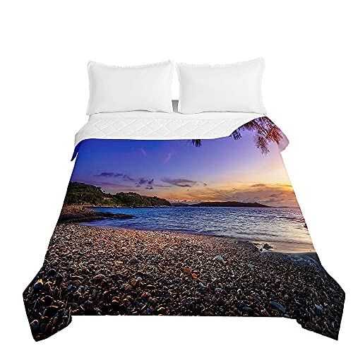 Tagesdecken Bettüberwurf, Chickwin 3D Meer Strand Wellen Sommer Tagesdecke mit Prägemuster Wohndecke aus Mikrofaser Bettdecke für Einzelbett Doppelbett oder Kinder (Meer Strand,220x240cm) von Chickwing