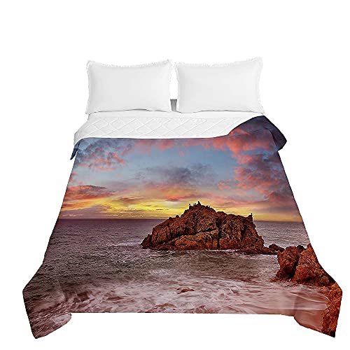 Tagesdecken Bettüberwurf, Chickwin 3D Meer Strand Wellen Sommer Tagesdecke mit Prägemuster Wohndecke aus Mikrofaser Bettdecke für Einzelbett Doppelbett oder Kinder (Rote Insel,180x220cm) von Chickwing