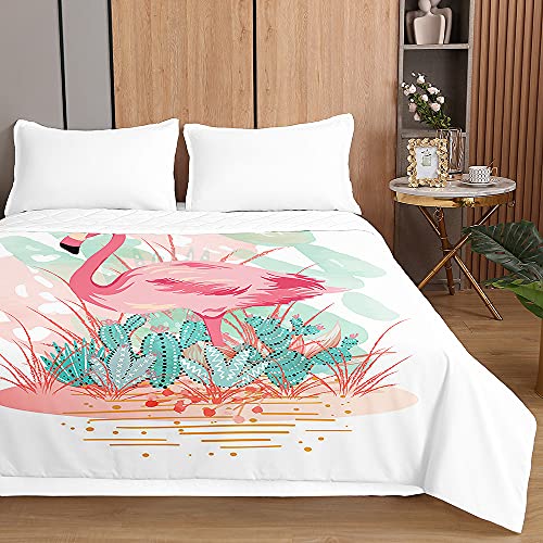 Tagesdecken Bettüberwurf, Chickwin Flamingo Drucken Sommer Tagesdecke mit Prägemuster Wohndecke aus Mikrofaser Bettdecke für Einzelbett Doppelbett oder Kinder (Kaktus Flamingo,180x220cm) von Chickwing
