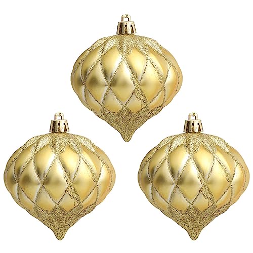 3pcs/Box Weihnachtsball -Zwiebel -Design Feine Textur Weihnachtsdekoration Plastik Xmas Hanging Baum Ornament Set Home Supplies (Golden) von Chicmine