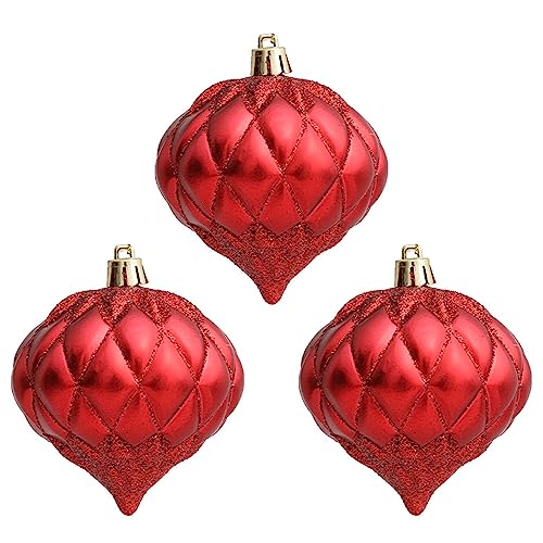 3pcs/Box Weihnachtsball -Zwiebel -Design Feine Textur Weihnachtsdekoration Plastik Xmas Hanging Baum Ornament Set Home Supplies (Red) von Chicmine
