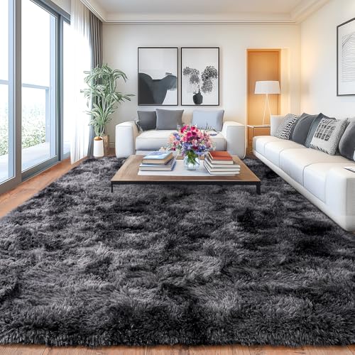 Chicnix Großer Teppich Wohnzimmer Hochflor 160x230 Batik Dunkelgrau, Weich Shaggy Langflorteppich rutschfest, Moderner Flauschig Teppich Schlafzimmer Kinderzimmer Wohnheim von Chicnix