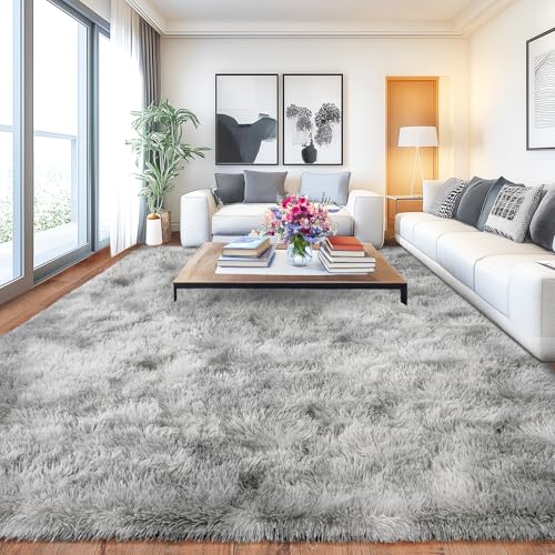 Chicnix Großer Teppich Wohnzimmer Hochflor 160x230 Batik Hellgrau, Weich Shaggy Langflorteppich rutschfest, Moderner Flauschig Teppich Schlafzimmer Kinderzimmer Wohnheim Heim Dekor von Chicnix