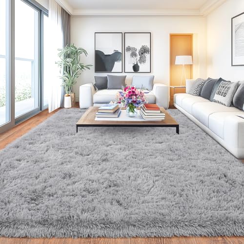 Chicnix Großer Teppich Wohnzimmer Hochflor 160x230 Grau, Weich Shaggy Langflorteppich rutschfest, Moderner Flauschig Teppich Schlafzimmer Kinderzimmer Wohnheim Heim Dekor von Chicnix