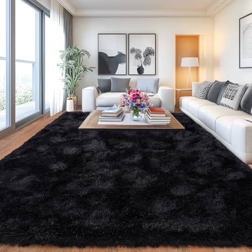 Chicnix Großer Teppich Wohnzimmer Hochflor 160x230 Schwarz, Weich Shaggy Langflorteppich rutschfest, Moderner Flauschig Teppich Schlafzimmer Kinderzimmer Wohnheim Heim Dekor von Chicnix