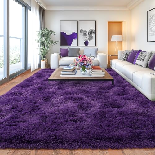 Chicnix Großer Teppich Wohnzimmer Hochflor 160x230 Traubenviolett, Weich Shaggy Langflorteppich rutschfest, Moderner Flauschig Teppich Schlafzimmer Kinderzimmer Wohnheim von Chicnix