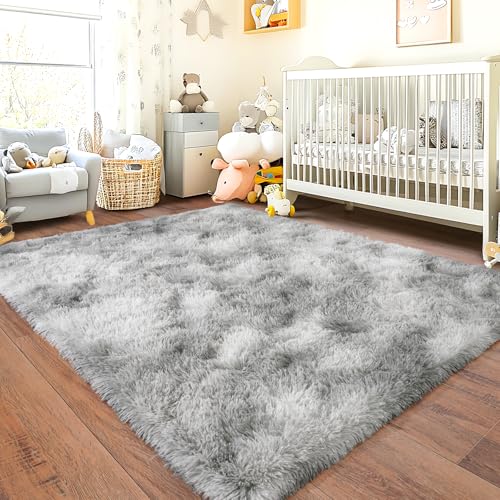 Chicnix Hochflor Flauschig Teppich Schlafzimmer 120x160 cm Batik Hellgrau, Wohnzimmerteppich Weich Bettvorleger, rutschfest Teppich Shaggy für Wohnzimmer Kinderzimmer von Chicnix