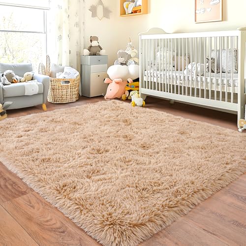 Chicnix Hochflor Flauschig Teppich Schlafzimmer 120x160 cm Beige, Wohnzimmerteppich Weich Bettvorleger, rutschfest Teppich Shaggy für Wohnzimmer Kinderzimmer von Chicnix