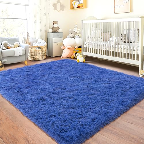 Chicnix Hochflor Flauschig Teppich Schlafzimmer 120x160 cm Blau, Wohnzimmerteppich Weich Bettvorleger, rutschfest Teppich Shaggy für Wohnzimmer Kinderzimmer von Chicnix
