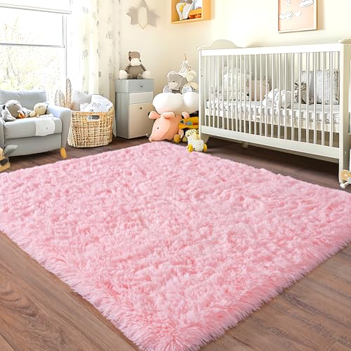 Chicnix Hochflor Flauschig Teppich Schlafzimmer 120x160 cm Rosa, Wohnzimmerteppich Weich Bettvorleger, rutschfest Teppich Shaggy für Wohnzimmer Kinderzimmer von Chicnix