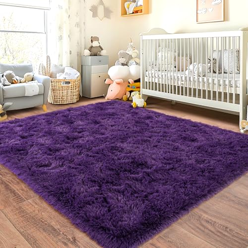 Chicnix Hochflor Flauschig Teppich Schlafzimmer 120x160 cm Traubenviolett, Wohnzimmerteppich Weich Bettvorleger, rutschfest Teppich Shaggy für Wohnzimmer Kinderzimmer von Chicnix
