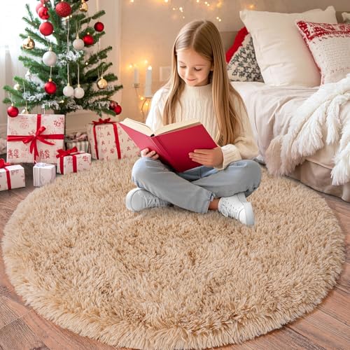 Chicnix Hochflor Teppich Rund 160 cm, Teppich Wohnzimmer Shaggy Langflor, Moderner Plüsch rutschfest Weich Flauschig Bettvorleger für Kinderzimmer Schlafzimmer, Beige Chicnix Hochflor Teppich Rund 160 cm, Teppich Wohnzimmer Shaggy Langflor, Moderner Plüsch rutschfest Weich Flauschig Bettvorleger für Kinderzimmer Schlafzimmer, Beige von Chicnix