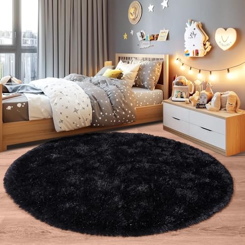Chicnix Hochflor Teppich Rund 160 cm, Teppich Wohnzimmer Shaggy Langflor, Moderner Plüsch rutschfest Weich Flauschig Bettvorleger für Kinderzimmer Schlafzimmer, Schwarz Chicnix Hochflor Teppich Rund 160 cm, Teppich Wohnzimmer Shaggy Langflor, Moderner Plüsch rutschfest Weich Flauschig Bettvorleger für Kinderzimmer Schlafzimmer, Schwarz von Chicnix