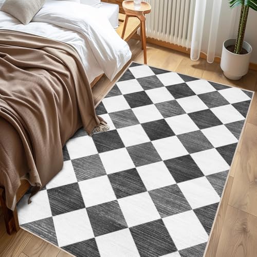 Chicnix Teppich Läufer Flur 80x150, Teppich Küche Waschbar Kurzflor rutschfest, Moderner Schachbrettmuster Wohnzimmerteppich für Eingangsbereich Kinderzimmer Esszimmer Dekor, Grau Grau Chicnix Teppich Läufer Flur 80x150, Teppich Küche Waschbar Kurzflor rutschfest, Moderner Schachbrettmuster Wohnzimmerteppich für Eingangsbereich Kinderzimmer Esszimmer Dekor, Grau Grau von Chicnix