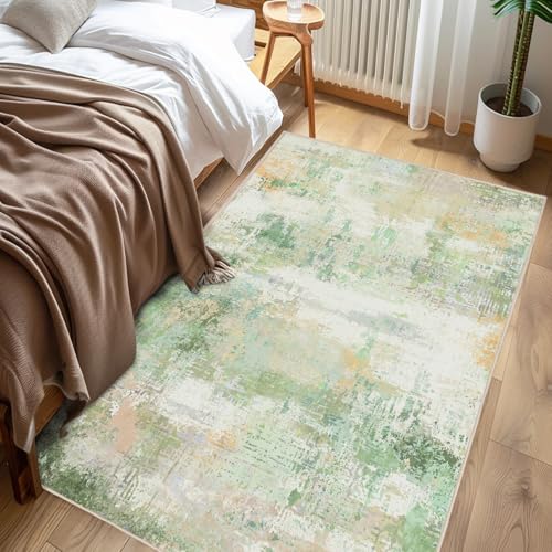 Chicnix Teppich Läufer Flur 80x150cm Küchenläufer, Teppich Küche Waschbar Kurzflor rutschfest, Moderner Abstraktem Wohnzimmerteppich für Eingangsbereich Kinderzimmer Esszimmer Dekor, Grün Gelb von Chicnix