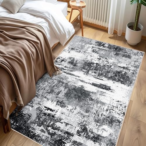 Chicnix Teppich Läufer Flur 80x150cm Küchenläufer, Teppich Küche Waschbar Kurzflor rutschfest, Moderner Abstraktem Wohnzimmerteppich für Eingangsbereich Kinderzimmer Esszimmer Dekor, Schwarz Weiß von Chicnix