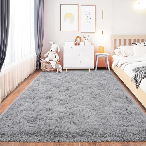 Chicnix Teppich Schlafzimmer 140x200 cm Flauschig, Hochflor Teppich Wohnzimmer Grau, Weiche Plüsch rutschfest Shaggy Langflorteppich für Kinderzimmer Heim Dekor von Chicnix