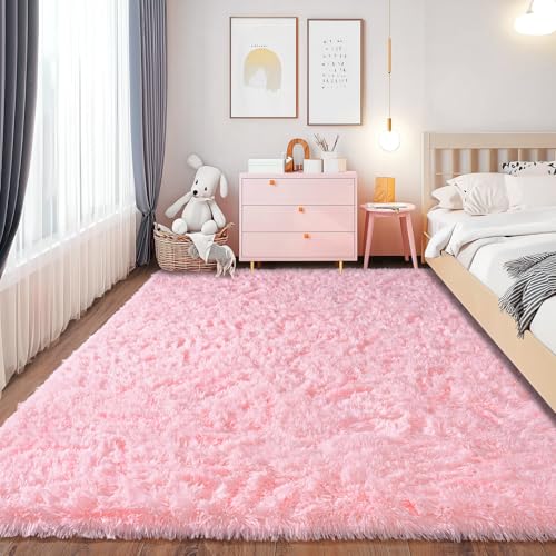 Chicnix Teppich Schlafzimmer 140x200 cm Flauschig, Hochflor Teppich Wohnzimmer Rosa, Weiche Plüsch rutschfest Shaggy Langflorteppich für Kinderzimmer Heim Dekor von Chicnix