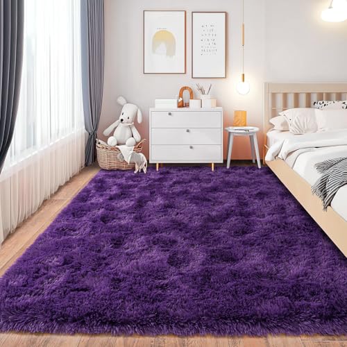 Chicnix Teppich Schlafzimmer 140x200 cm Flauschig, Hochflor Teppich Wohnzimmer Traubenviolett, Weiche Plüsch rutschfest Shaggy Langflorteppich für Kinderzimmer Heim Dekor von Chicnix