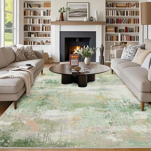 Chicnix Teppich Wohnzimmer, Großer Teppich 160x230 Waschbar Kurzflor rutschfest Weich, Moderner Abstraktem Muster Teppiche für Schlafzimmer Kinderzimmer Büro Esszimmer, Grün Gelb von Chicnix