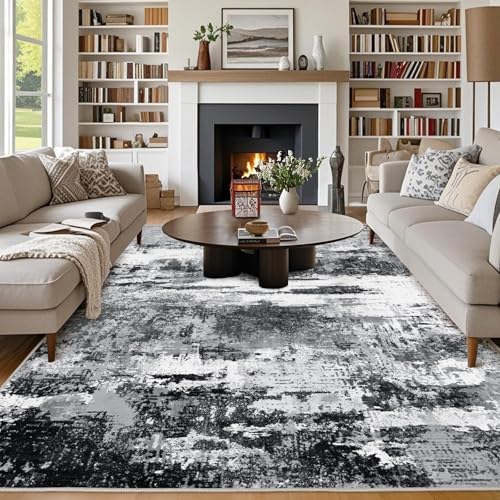 Chicnix Teppich Wohnzimmer, Großer Teppich 160x230 Waschbar Kurzflor rutschfest Weich, Moderner Abstraktem Muster Teppiche für Schlafzimmer Kinderzimmer Büro Esszimmer, Schwarz Weiß von Chicnix