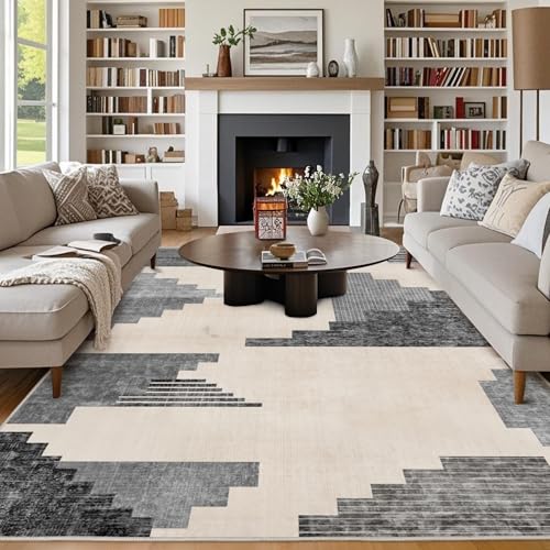 Chicnix Teppich Wohnzimmer, Großer Teppich 160x230 Waschbar Kurzflor rutschfest Weich, Moderner Geometrisch Patchwork Muster Teppiche für Schlafzimmer Kinderzimmer Büro Esszimmer, Schwarz Grau von Chicnix