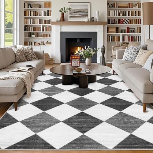 Chicnix Teppich Wohnzimmer 200x300, Großer Teppich Waschbar Kurzflor rutschfest, Moderner Kariert Geometrisch Muster Design Teppiche für Schlafzimmer Kinderzimmer Büro Esszimmer Dekor, Grau Grau von Chicnix
