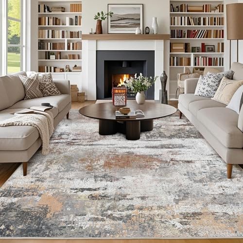 Chicnix Teppich Wohnzimmer 200x300, Großer Teppich Waschbar Kurzflor rutschfest Weich, Moderner Abstraktem Muster Design Teppiche für Schlafzimmer Kinderzimmer Büro Esszimmer Dekor, Grau Rost Beige von Chicnix
