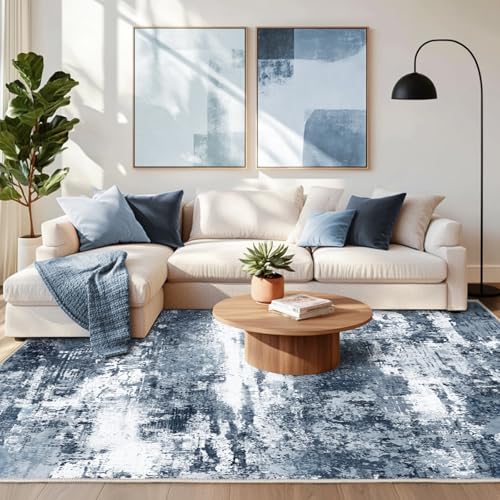Chicnix Teppich Wohnzimmer Kurzflor, Schlafzimmerteppich Waschbar rutschfest Weich, Moderner Abstraktem Teppich 140x200 für Schlafzimmer Kinderzimmer Büro Esszimmer, Blau von Chicnix