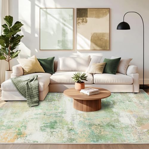 Chicnix Teppich Wohnzimmer Kurzflor, Schlafzimmerteppich Waschbar rutschfest Weich, Moderner Abstraktem Teppich 140x200 für Schlafzimmer Kinderzimmer Büro Esszimmer, Grün Gelb von Chicnix