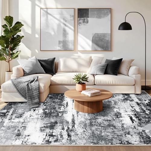 Chicnix Teppich Wohnzimmer Kurzflor, Schlafzimmerteppich Waschbar rutschfest Weich, Moderner Abstraktem Teppich 140x200 für Schlafzimmer Kinderzimmer Büro Esszimmer, Schwarz Weiß von Chicnix