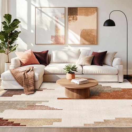 Chicnix Teppich Wohnzimmer Kurzflor, Schlafzimmerteppich Waschbar rutschfest Weich, Moderner Geometrisch Patchwork Teppich 140x200 für Schlafzimmer Kinderzimmer Büro Esszimmer, Braun Orange von Chicnix