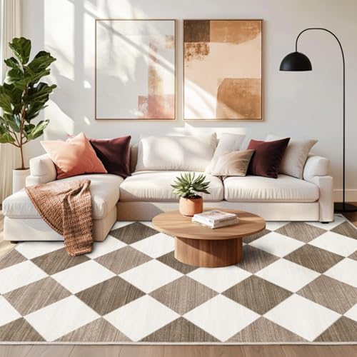 Chicnix Teppich Wohnzimmer Kurzflor, Schlafzimmerteppich Waschbar rutschfest Weich, Moderner Kariert Geometrisch Teppich 140x200 für Schlafzimmer Kinderzimmer Büro Esszimmer, Braun Beige Weiß Chicnix Teppich Wohnzimmer Kurzflor, Schlafzimmerteppich Waschbar rutschfest Weich, Moderner Kariert Geometrisch Teppich 140x200 für Schlafzimmer Kinderzimmer Büro Esszimmer, Braun Beige Weiß von Chicnix