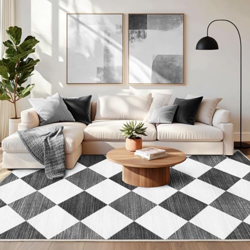 Chicnix Teppich Wohnzimmer Kurzflor, Schlafzimmerteppich Waschbar rutschfest Weich, Moderner Schachbrettmuster Teppich 140x200 für Schlafzimmer Kinderzimmer Büro Esszimmer, Grau Grau von Chicnix
