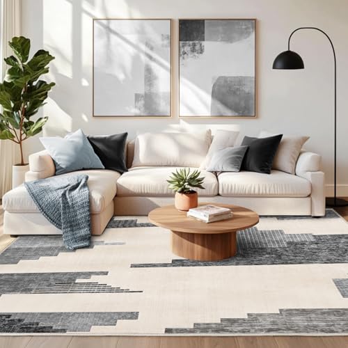 Chicnix Teppich Wohnzimmer Kurzflor 120x160, Schlafzimmerteppich Waschbar rutschfest, Weich Moderner Geometrisch Patchwork Teppich für Schlafzimmer Kinderzimmer Büro Dekor Esszimmer, Schwarz Grau von Chicnix